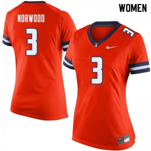 Womens Illinois Fighting Illini Jakari Norwood #3 Orange Football Jerseys 926502-179