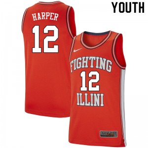 Youth Illinois Fighting Illini Derek Harper #12 Retro Orange Embroidery Jersey 517421-366
