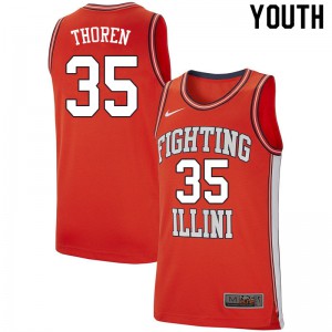 Youth Illinois Fighting Illini Duane Thoren #35 Embroidery Retro Orange Jersey 347648-458