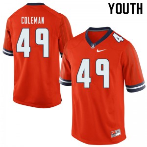 Youth Illinois Fighting Illini Seth Coleman #49 College Orange Jerseys 227417-348