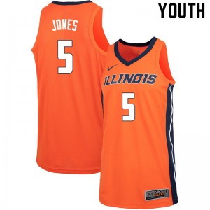 Youth Illinois Fighting Illini Tevian Jones #5 Embroidery Orange Jerseys 339994-318